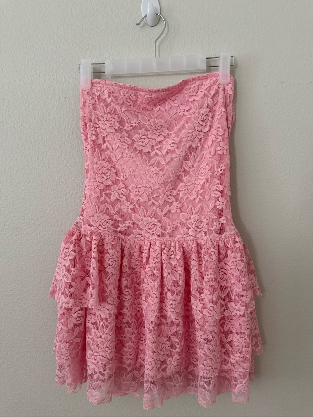 Pink Lace Tiered Mini Skirt